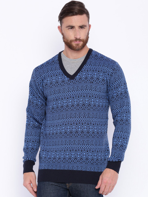 

ColorPlus Men Blue Patterned Sweater