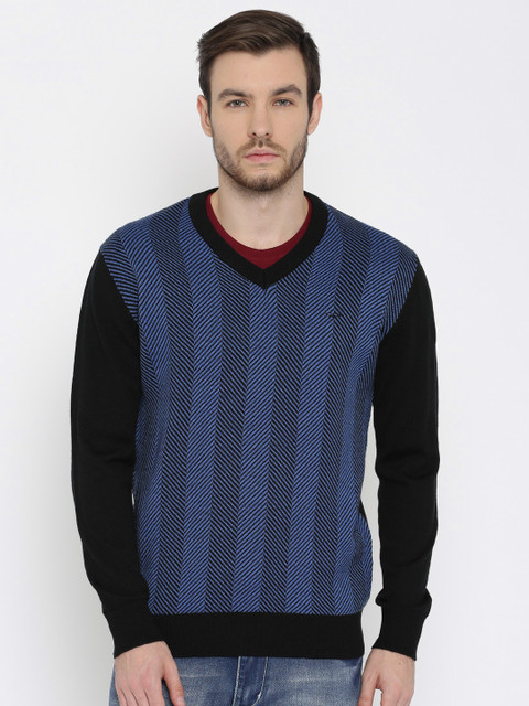 

ColorPlus Men Blue & Black Self-Design Sweater