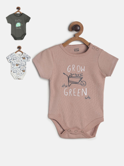 

MINI KLUB Infant Boys Pack Of 3 Printed Pure Cotton Bodysuits, White