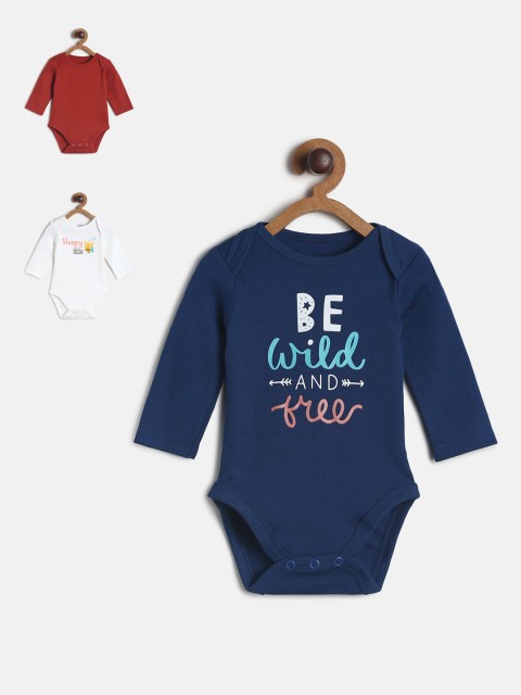 

MINI KLUB Pack Of 3 Infants Boys Pure Cotton Bodysuits, White