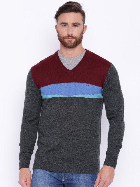 

ColorPlus Men Charcoal Colourblocked Sweater