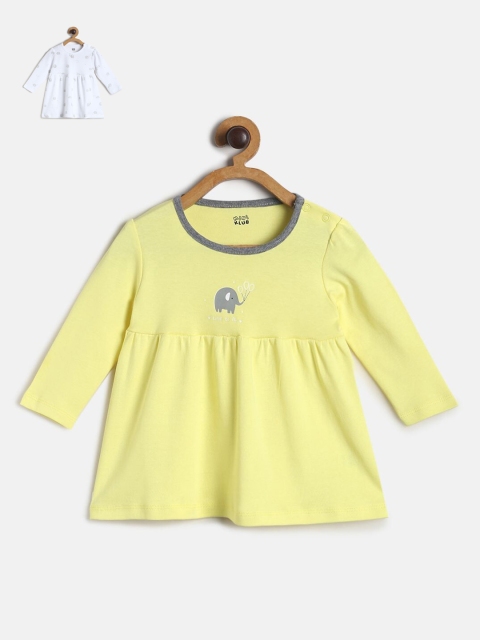 

MINI KLUB Pack Of 2 Yellow & Grey Pure Cotton A-Line Dress
