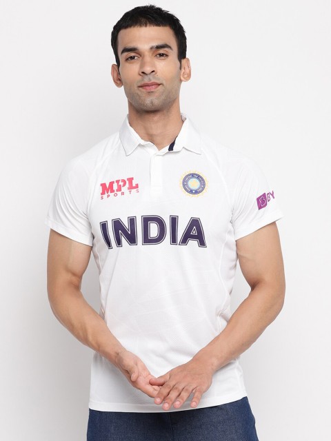 

MPL SPORTS Men White & Blue Official Team India WTC Fan Jersey Printed Polo Collar T-shirt