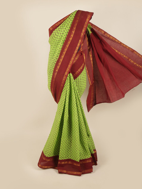 

Pothys Green & Maroon Printed Pure Cotton Saree