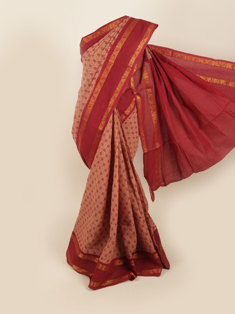 

Pothys Mauve & Red Ethnic Motifs Zari Pure Cotton Saree