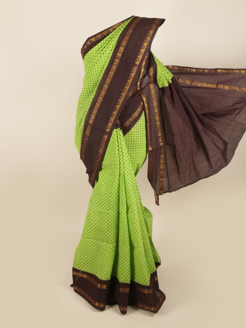 

Pothys Green & Brown Floral Zari Pure Cotton Saree