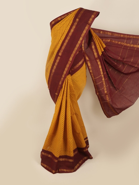 

Pothys Mustard & Maroon Pure Cotton Zari Saree