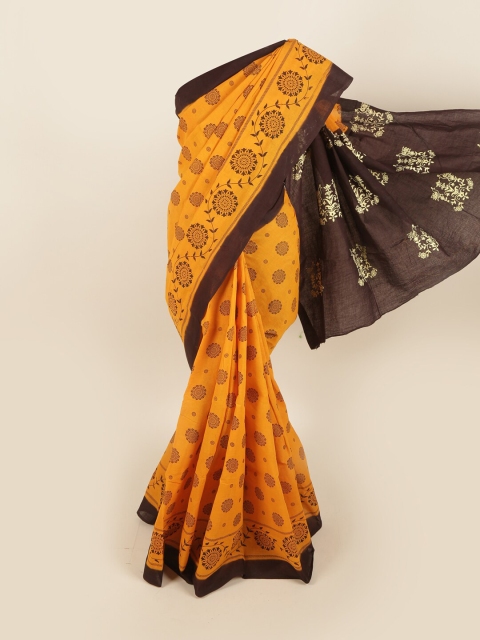 

Pothys Yellow & Brown Ethnic Motifs Pure Cotton Saree