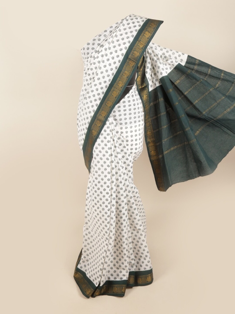 

Pothys White & Green Floral Zari Pure Cotton Saree
