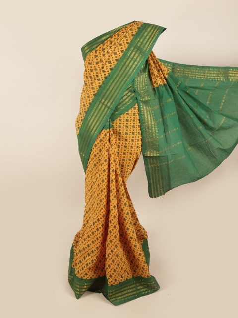 

Pothys Yellow & Green Floral Zari Pure Cotton Saree