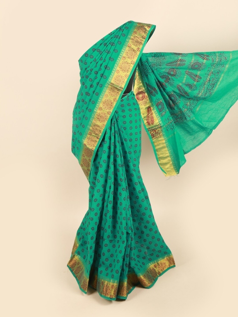 

Pothys Green & Blue Ethnic Motifs Zari Pure Cotton Saree