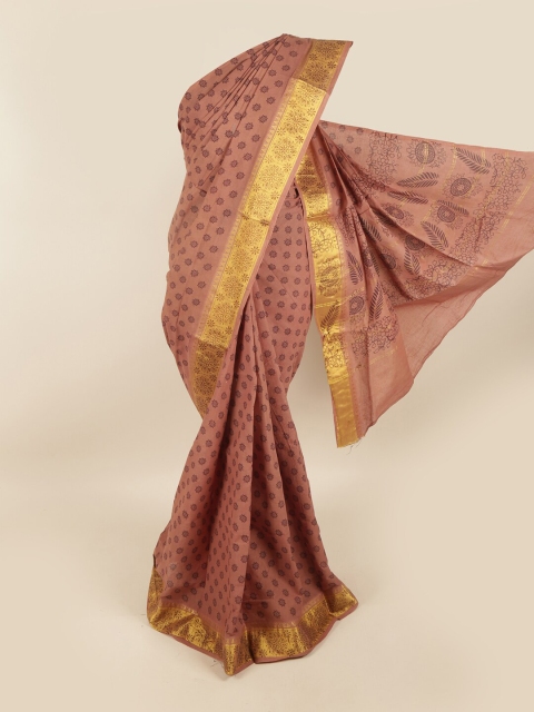 

Pothys Brown & Gold Floral Pure Cotton Saree