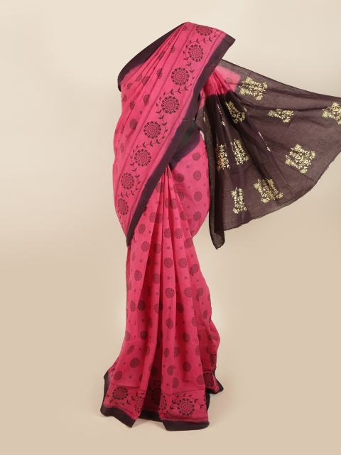 

Pothys Pink & Brown Ethnic Motifs Pure Cotton Saree