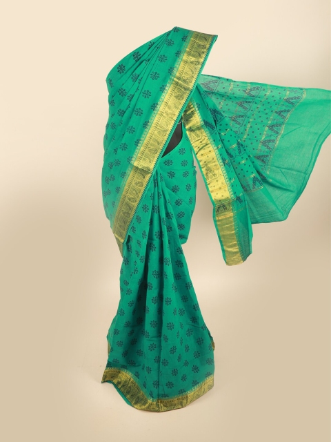 

Pothys Green & Gold Floral Zari Pure Cotton Saree