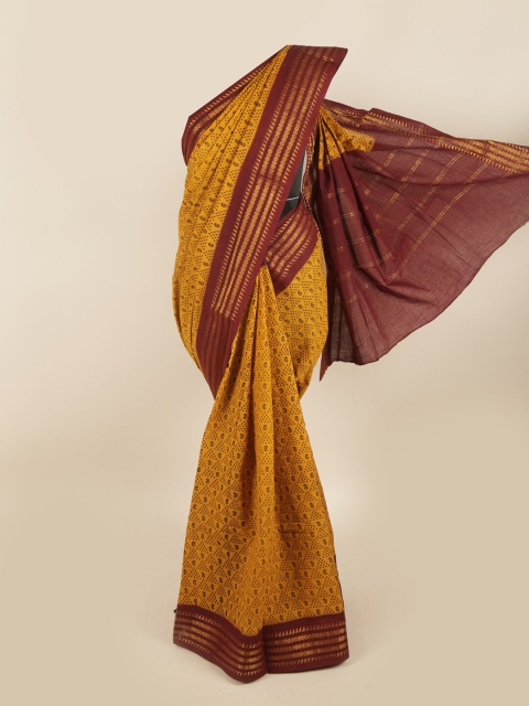 

Pothys Mustard & Maroon Pure Cotton Zari Saree