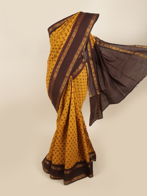 

Pothys Mustard & Brown Ethnic Motifs Zari Pure Cotton Saree