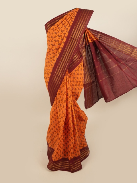 

Pothys Orange & Brown Pure Cotton Zari Saree