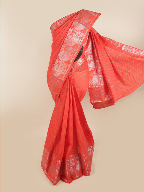 

Pothys Red & Silver Checked Zari Pure Cotton Saree