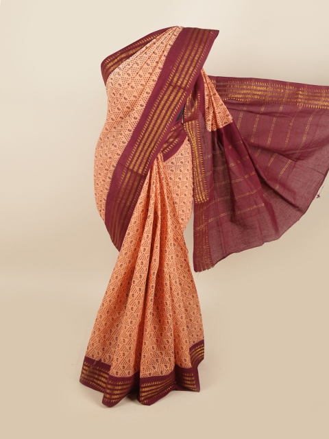 

Pothys Peach-Coloured & Maroon Zari Pure Cotton Saree