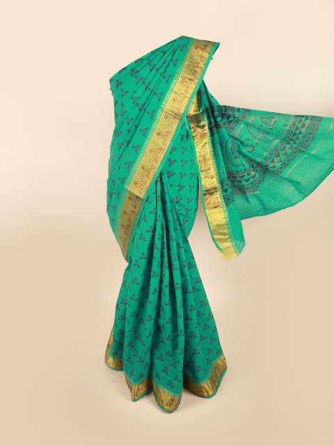 

Pothys Green & Gold Ethnic Motifs Zari Pure Cotton Saree