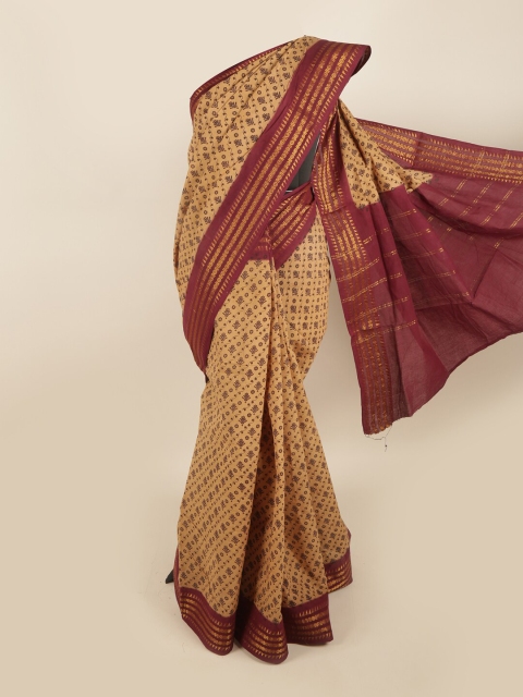 

Pothys Tan & Maroon Ethnic Motifs Pure Cotton Saree