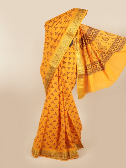 

Pothys Yellow & Brown Pure Cotton Saree