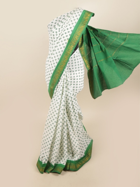

Pothys White & Green Floral Zari Pure Cotton Saree