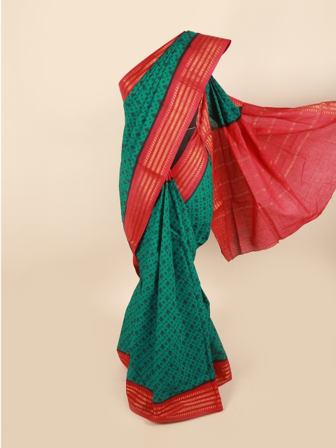 

Pothys Green & Red Pure Cotton Ethnic Motifs Printed Saree