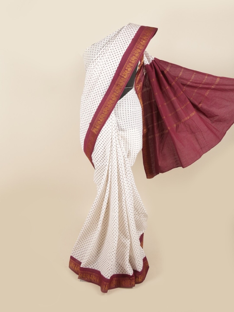 

Pothys White & Maroon Pure Cotton Geometric Printed Saree
