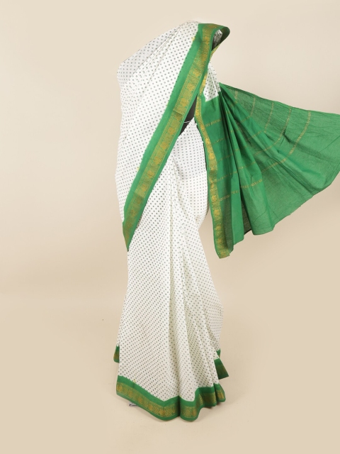 

Pothys White & Green Pure Cotton Floral Printed Saree