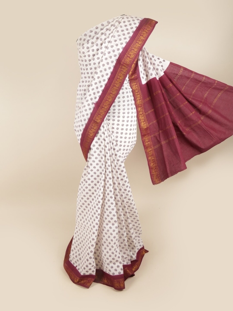 

Pothys White & Maroon Pure Cotton Floral Printed Saree