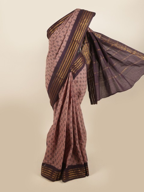 

Pothys Mauve & Brown Pure Cotton Ethnic Motifs Printed Saree