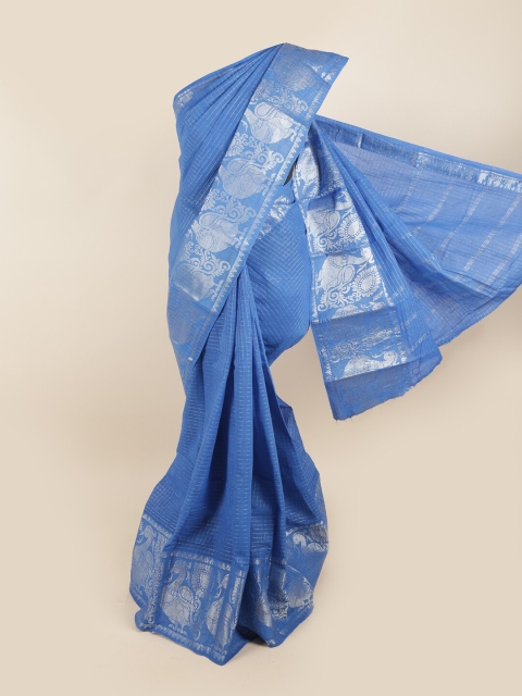 

Pothys Blue & Silver-Toned Pure Cotton Woven Designed Saree