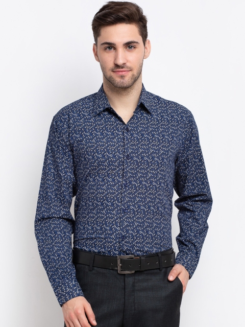 

JAINISH Men Navy Blue Smart Opaque Printed Formal Shirt