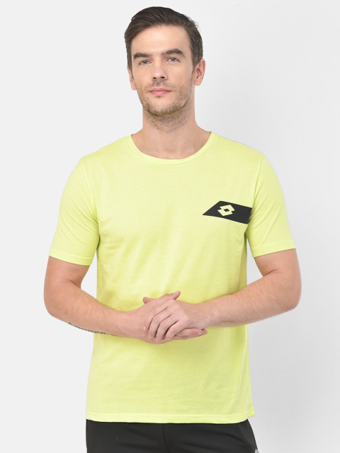 

Lotto Men Lime Green Solid Regular T-shirt With Applique Detail