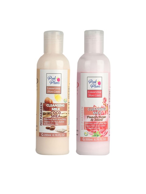 

Pink Plums Cocoshea PEACH ROSE & MINT Set of 2 Cleansing Milk 200ml, Multi