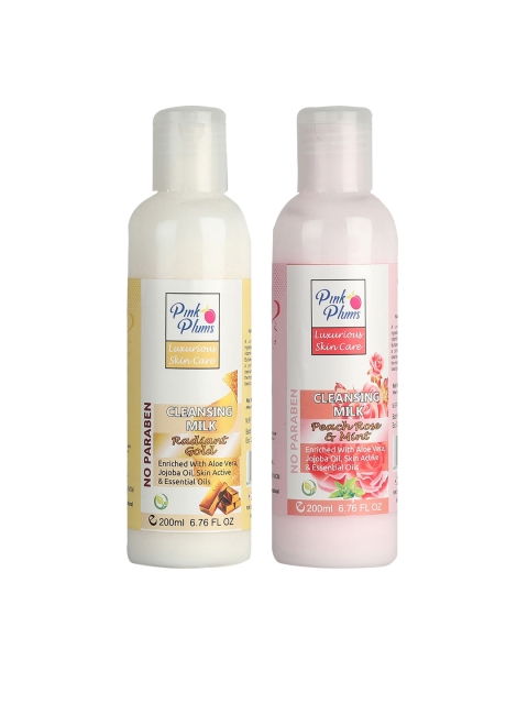 

Pink Plums Set of 2 Gold PEACH ROSE & MINT Cleansing Milk 200ml, Multi