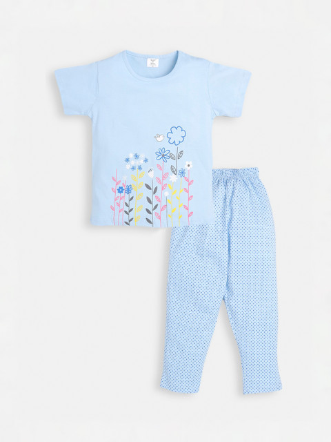 

Todd N Teen Girls Blue & White Printed Night suit
