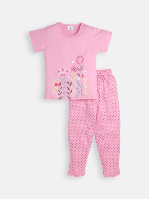 

Todd N Teen Girls Pink & Red Printed Night suit