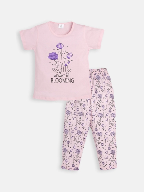

Todd N Teen Girls Pink & Navy Blue Cotton Printed Night suit