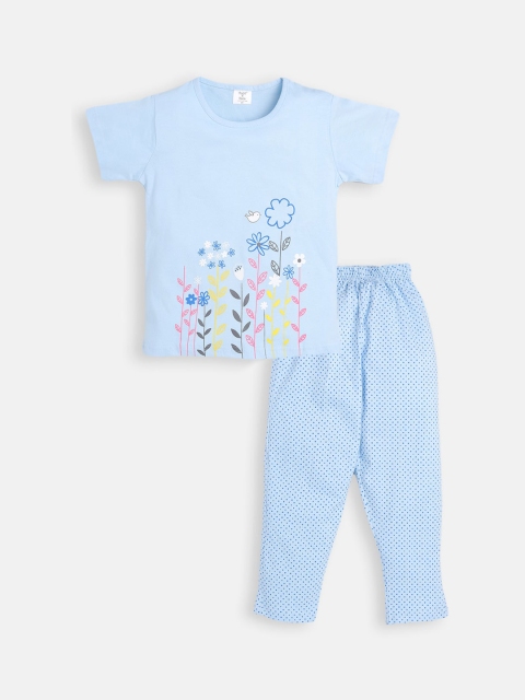 

Todd N Teen Girls Blue & White Cotton Printed Night suit