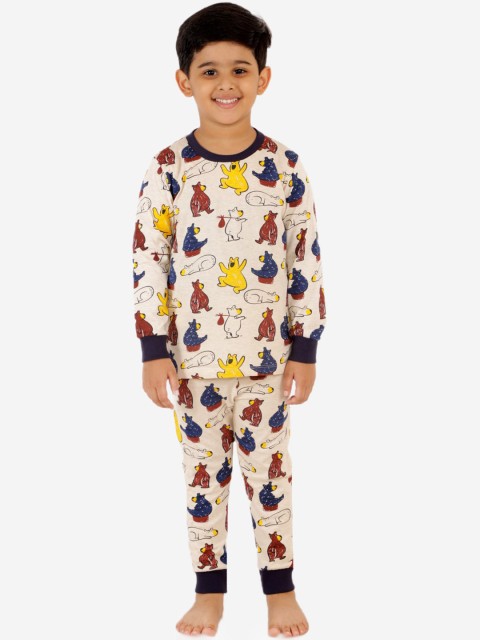 

Lazy Shark Boys Peach-Coloured & Black Printed Night suit