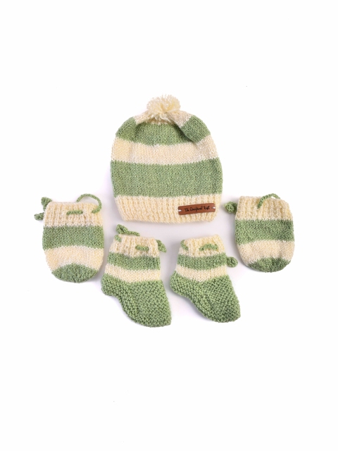 

The Original Knit Unisex Kids Green & White Self Design Acrylic Beanie
