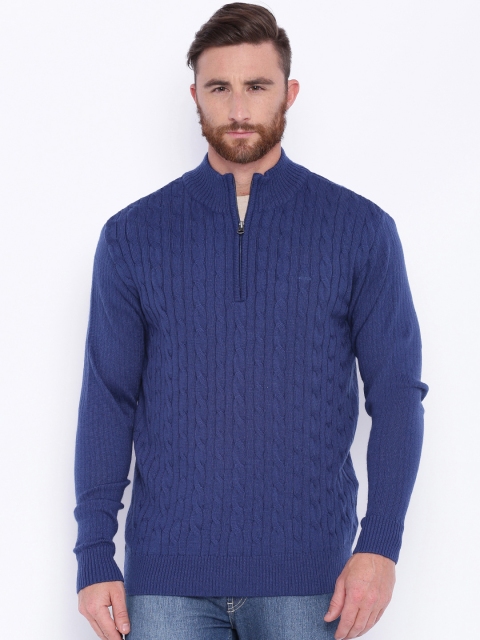 

ColorPlus Men Blue Self-Design Sweater