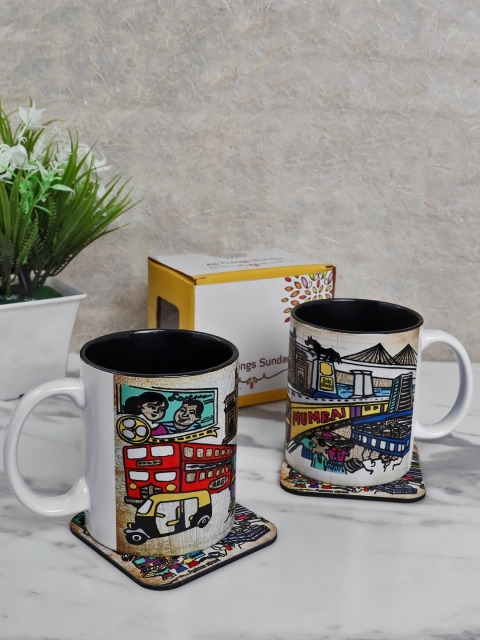 

All Things Sundar Pack Of 2 Multicolor Printed Ceramic Mugs, White