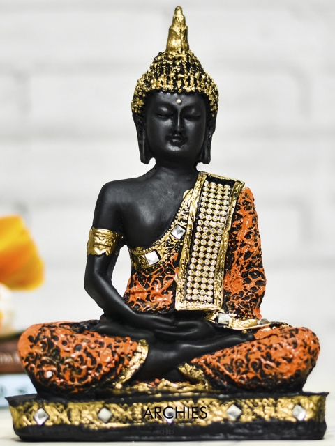 

Archies Black & Orange Meditating Buddha Idol Showpiece