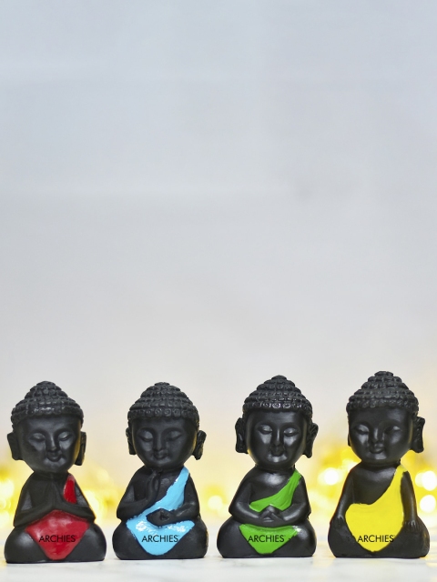 

Archies Black Set of 4 Mini Buddha Monks Showpiece