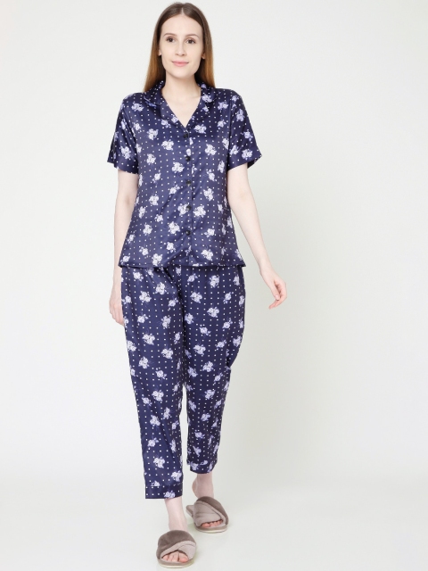 

Smarty Pants Women Navy Blue & White Printed Night suit