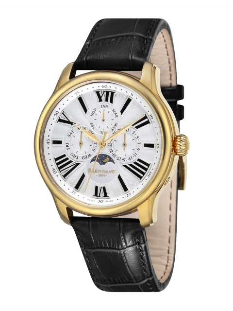 

EARNSHAW Men Silver-Toned Skeleton Dial & Black Leather Textured Straps Analogue Multi Function Watch