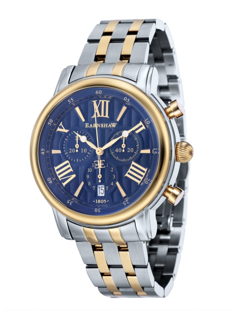 

EARNSHAW Men Blue Dial & Multicoloured Stainless Steel Bracelet Style Straps Analogue Chronograph Watch